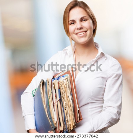 blond woman with files
