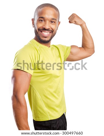 happy black man strong pose