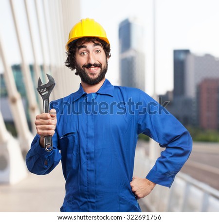 happy worker man with wrench