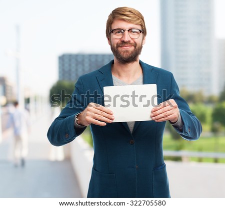 happy businessman with visit card