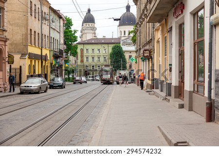 Walking street in the old town Lviv in Ukraine, June 27, 2015