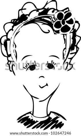A baby girl with a ribbon cartoon