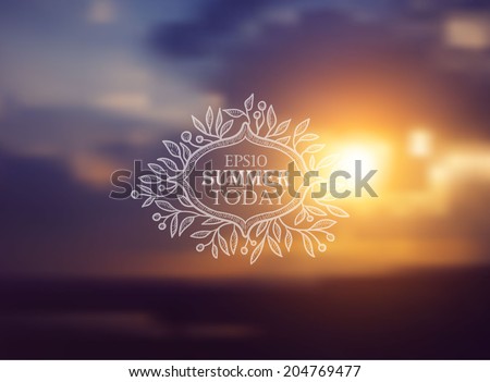 Vector blure landscape with sunset. Lake view. Travel design. Blurred. Lake and mountains. Landscape blur unfocused background, web and mobile interface template. Sunset and sunrise summer background