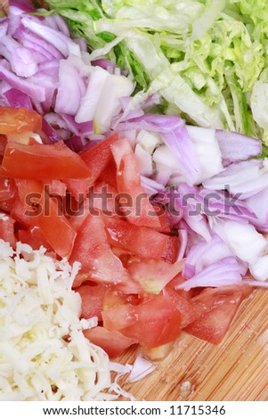 diced Lettuce, onion, tomato, grated cheese