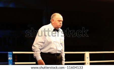 Italian referee Pierluigi Poppi at cometition on professional boxing in Verhnya Pyshma (Russia, Urals Mountains) 12.04.08