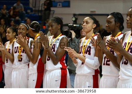 YEKATERINBURG - OCTOBER 11: The female basketball combined team of USA wins the International tournament in UMMC CUP October 11, 2009 in Yekaterinburg, Russia