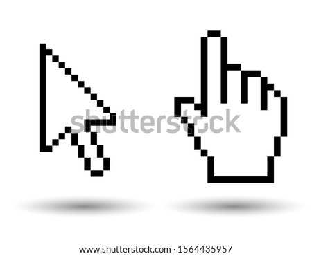 computer pointer, hand with index finger, arrow, vector illustration 