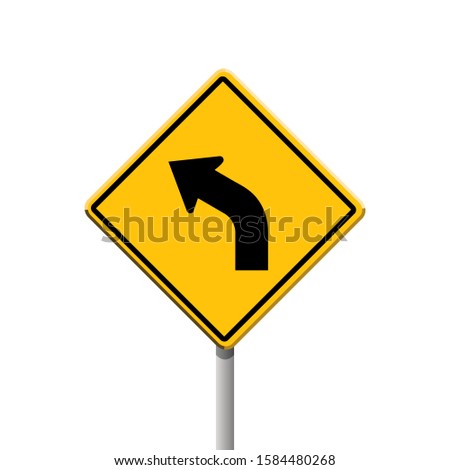 left curve yellow road sign, vector illustration