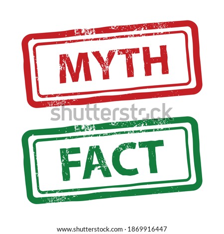 myth and fact concept, green and red rubber stamp, vector illustration
