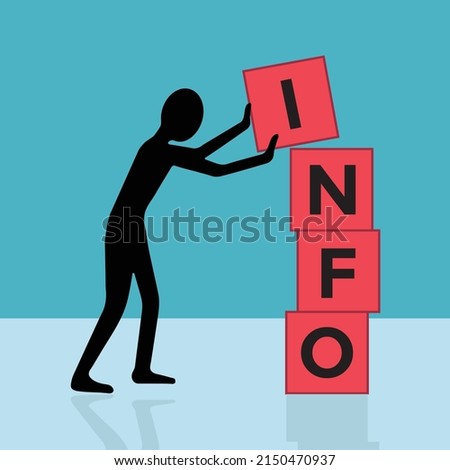 info concept, man making word info with red cubes, vector illustration