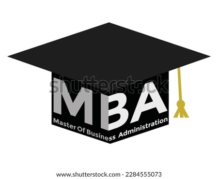 mba, master of business administration, graduate cap, isolated on white background, vector illustration 