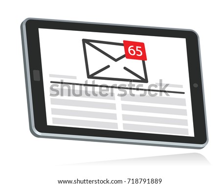 tablet with full mailbox, message or email notification 