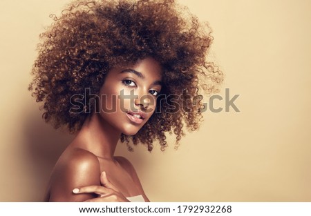 Beauty portrait of African American girl  with afro hair . Beautiful black woman . Cosmetics, makeup and fashion Stock fotó © 