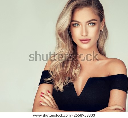 Similar – Image, Stock Photo Portrait of a beautiful young sporty woman with visor cap in a hot day