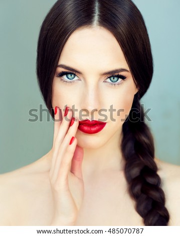 https://image.shutterstock.com/display_pic_with_logo/1054231/485070787/stock-photo-beautiful-brunette-model-girl-with-long-braid-hair-hairstyle-pigtail-red-lips-and-nails-485070787.jpg