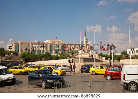 TUNIS - OCTOBER 5: Heavy traffic close to City hall due to higher security measures before elections on October 5, 2011 in Tunis. On October 23 Tunisians are set to vote for a constitutional assembly.