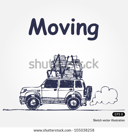 Moving. Hand drawn sketch illustration isolated on white background