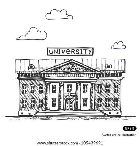 University building. Hand drawn sketch illustration isolated on white background