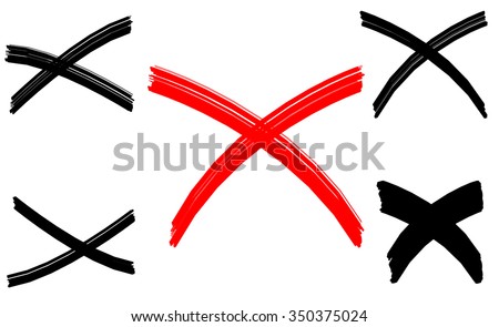 Black and red vector crosses outline set, cross silhouette isolated over white background illustration