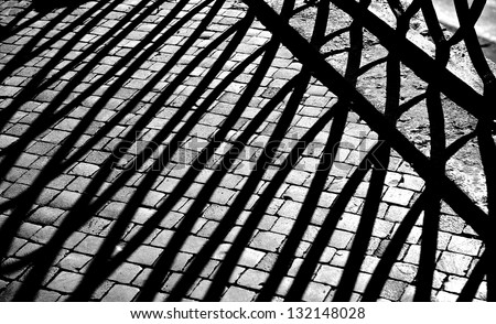 Abstract photo, abstract lines background, lines shadows on a street background, lines shadows fragment close up, black and white lines shadows image