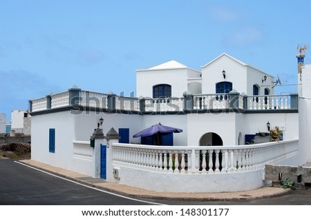 Summer villa near the ocean, Lanzarote, Spain, traditional white village house in Lanzarote, typical white house in Lanzarote, Lanzarote Teguise white village, Canary Islands, no people, real estate