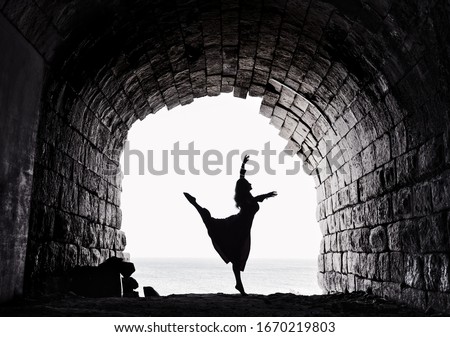 Similar – Image, Stock Photo Graceful woman dancing in dark park