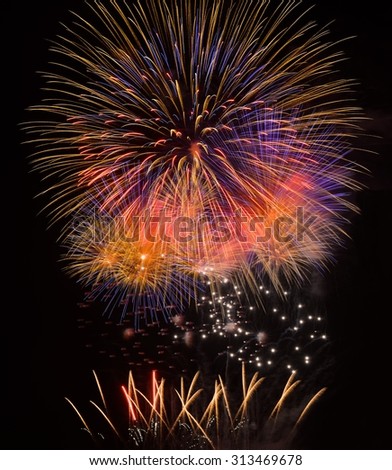 Big colorful fireworks explode in Malta in dark sky,Malta fireworks festival, 4 July, Independence, fireworks explode, New Year, fireworks in Zurrieq isolated on feast St Catharina. saturated.