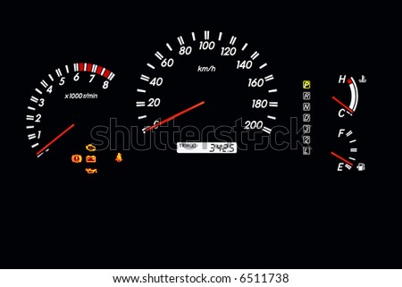 car dashboard with speedometer, temperature and gas gauge