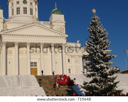 Christmas in Helsinki. Kids singing Christmas songs at Cathedral.