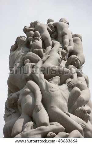 The Monolith central object of Vigeland sculpture park - one of most popular places in Oslo, Norway