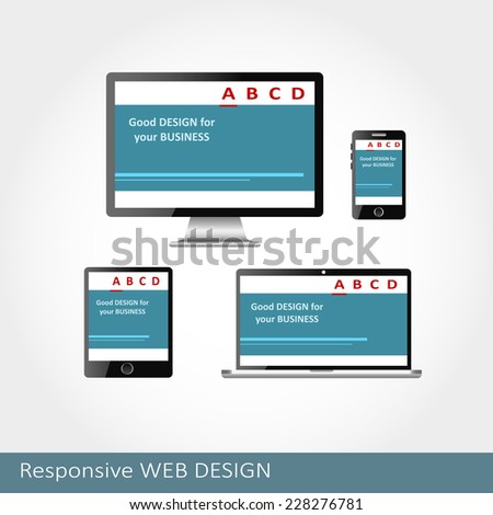 web design on different devices. Business vector illustration
