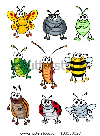 Set Of Doodle Cartoon Insects. Vector Illustration - 103558529 ...