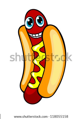 Cartoon Smiling Hotdog For Fastfood Concept. Vector Illustration ...