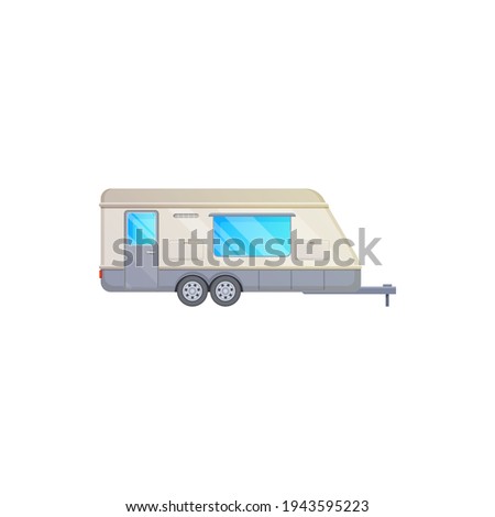 Trailer, travel camper RV caravan truck, vector icon, home motor van. Vacations and travel trailer, camper caravan van or motorhome car, family recreation and road trip camp vehicle