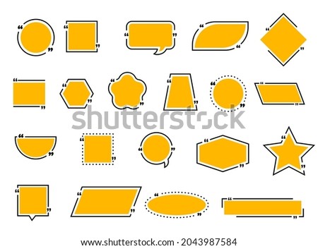 Quote bubble and boxes, chat message, comment and note quote frame icons. Vector borders and blank speech bubbles for remark, mention quotations and callout text inserting, isolated elements set