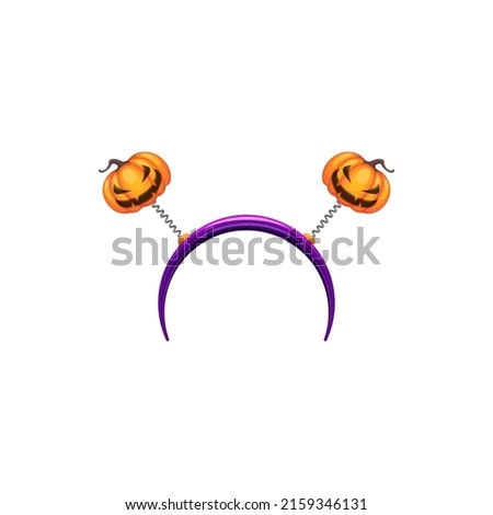 Hairband with pumpkins, headband decor isolated Halloween costume element. Vector orange horns of creepy pumpkins, spooky party accessories, creepy hat on masquerade, funny childish hair decoration