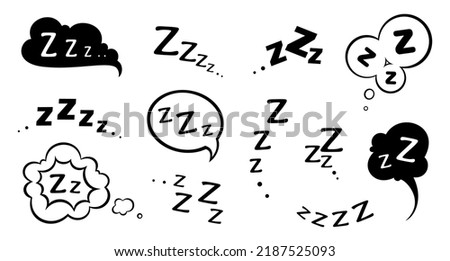Zzz Zzzz bed sleep snore, snooze nap Z sound icons vector cloud bubbles. Sleepy yawn or insomnia sleeper and alarm clock Zzz doodle line icons of goodnight deep sleep, snore and snooze expressions