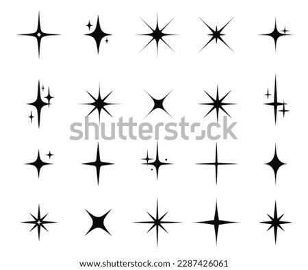 Star sparkle and twinkle. Star burst, flash stars. Isolated vector starburst icons, black silhouettes, shining lights and sparks of bright glowing rays and flare effect. Magic glint, shiny glitter