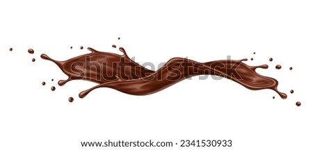 Realistic liquid chocolate wave splash. Isolated 3d vector rich, velvety cocoa cascading in a captivating splash, enticing the senses with its luscious aroma and irresistible sweetness