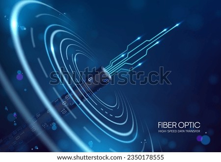 Fiber optic cable 3d vector futuristic background with flexible strand made of glass or plastic that carries digital data as pulses of light, enabling high-speed and long-distance communication