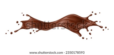 Realistic liquid brown chocolate long wave flow splash. Isolated 3d vector mouthwatering choco jet, velvety smooth cocoa cascading, rich, decadent layer, tempting the taste buds with luscious allure