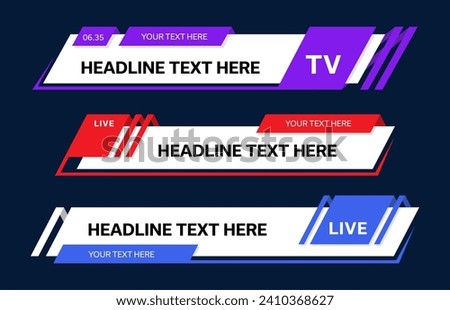 Color world news bars and lower third TV headers or headline title banners for screen, vector templates. News bard for live broadcast, video channel text and name frames or lower third TV headers