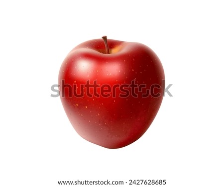 Realistic whole ripe red apple fruit. Isolated 3d vector fresh, juicy summer plant. Healthy garden vitamin food, natural vegetarian snack with vibrant, glossy skin, crunchy texture and sweet flavor