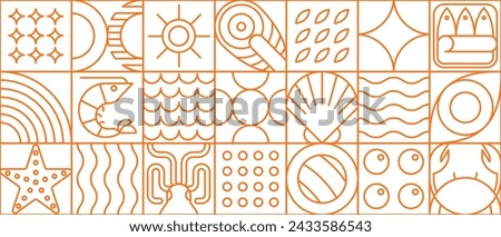 Seafood food in modern line geometric pattern or mosaic tile, vector background. Seafood pattern in thin line geometry with shrimp or salmon, crab and oyster, sardines and caviar in geometric outline