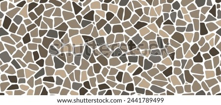 Mosaic pebble stone ground pattern. Vector tile background with arranged small, rounded rocks, creating captivating, textured cobblestone or rubble rocks covered surface with natural colors and shapes