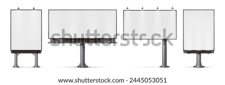 Outdoor billboard mockup. Realistic 3d vector banners or posters showcase advertisement on a large roadside display. Outside metal constructions for commercial use in urban and city environments