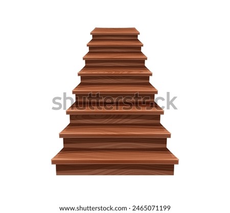 Wooden stairs, staircase and stairway for arcade game UI, cartoon vector. Stairs ladder with lumber wood tile steps or wooden planks for house floor stairway or quest game level staircase