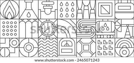 Gas and oil abstract modern geometric pattern with line tiles, vector background. Oil and gas industry geometric pattern of mosaic grid with oil factory, fuel or petroleum plant, pipeline and gasoline