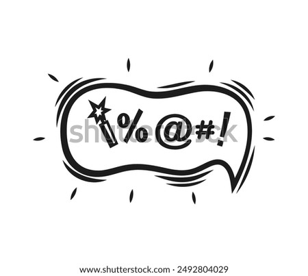 Comic swear speech bubble. Isolated playful vector dynamic curse cloud filled with symbolic swear symbols and magic wand, denoting surprise, censorship, expression of frustration in a non-explicit way