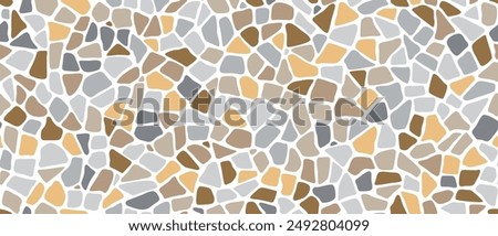 Mosaic pebble stone pattern background of ceramic fragments, vector tile. Mosaic pattern background of broken pebbles or ceramic cobblestone pieces with soft edges for Terrazzo tile pavement pattern